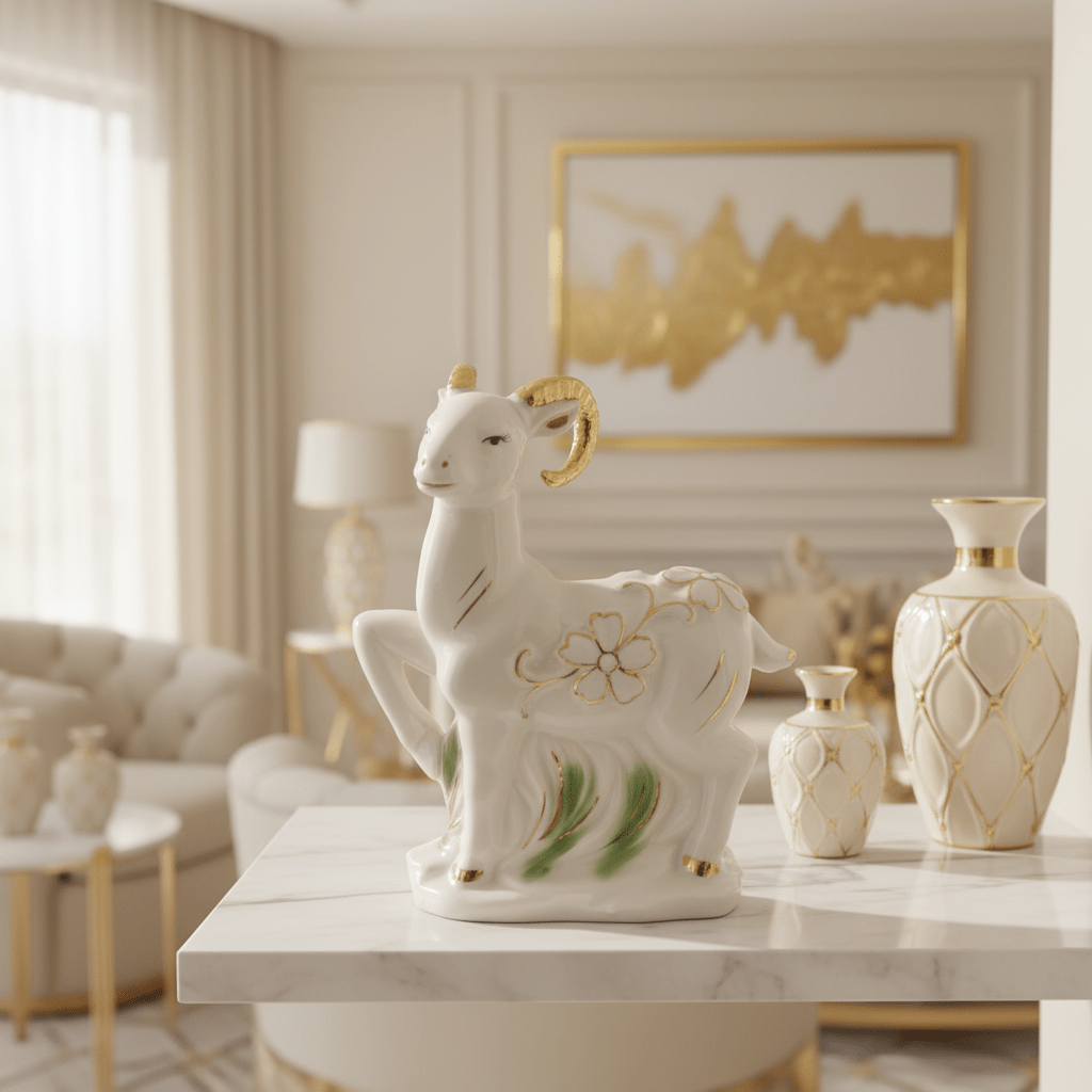 Royal White & Gold Ceramic Goat Decorative Showpiece for Luxury Home and Office Décor – 15cm - Al Kabayel Discount CentreRoyal White & Gold Ceramic Goat Decorative Showpiece for Luxury Home and Office Décor – 15cmHome Décor AccentsAKDCAl Kabayel Discount Centre