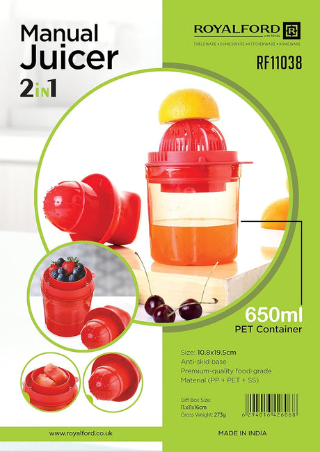ROYALFORD 2 - in - 1 Manual Juicer 60ml Capacity - RF11038 - Al Kabayel Discount CentreROYALFORD 2 - in - 1 Manual Juicer 60ml Capacity - RF11038Kitchen Utensils & GadgetsROYALFORDAl Kabayel Discount Centre