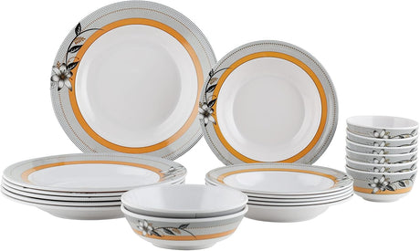 Royalford 20 pcs Melamine Ware Dinner Set, White With Orange, RF7437 - Al Kabayel Discount CentreRoyalford 20 pcs Melamine Ware Dinner Set, White With Orange, RF7437Dinnerware SetsROYALFORDAl Kabayel Discount Centre