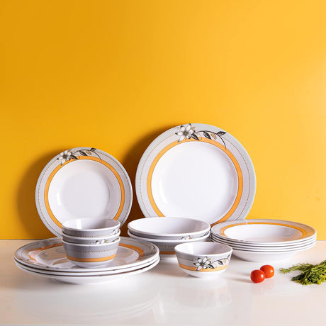 Royalford 20 pcs Melamine Ware Dinner Set, White With Orange, RF7437 - Al Kabayel Discount CentreRoyalford 20 pcs Melamine Ware Dinner Set, White With Orange, RF7437Dinnerware SetsROYALFORDAl Kabayel Discount Centre