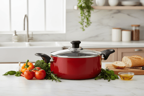 Royalford 20cm Non - Stick Ceramic Casserole with Glass Lid – Durable Red Finish (RF6438) - Al Kabayel Discount CentreRoyalford 20cm Non - Stick Ceramic Casserole with Glass Lid – Durable Red Finish (RF6438)CasserolesROYALFORDAl Kabayel Discount Centre