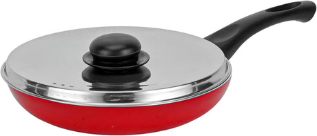 Royalford 22cm Aluminum Nonstick Frypan with Stainless Steel Lid RF12519 Strong Body with 3 Layer Coating and Heat Resistant Bakelite Handle Perfect for Frying, Sauting, Tempering/Red - Al Kabayel Discount CentreRoyalford 22cm Aluminum Nonstick Frypan with Stainless Steel Lid RF12519 Strong Body with 3 Layer Coating and Heat Resistant Bakelite Handle Perfect for Frying, Sauting, Tempering/RedFrying Pans & SkilletsROYALFORDAl Kabayel Discount Centre