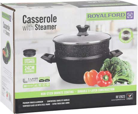 Royalford 24cm 2 - Tier Aluminium Steamer with Glass Lid – RF12623 Multi - Layer Cooker - Al Kabayel Discount CentreRoyalford 24cm 2 - Tier Aluminium Steamer with Glass Lid – RF12623 Multi - Layer CookerFood StreamersROYALFORDAl Kabayel Discount Centre