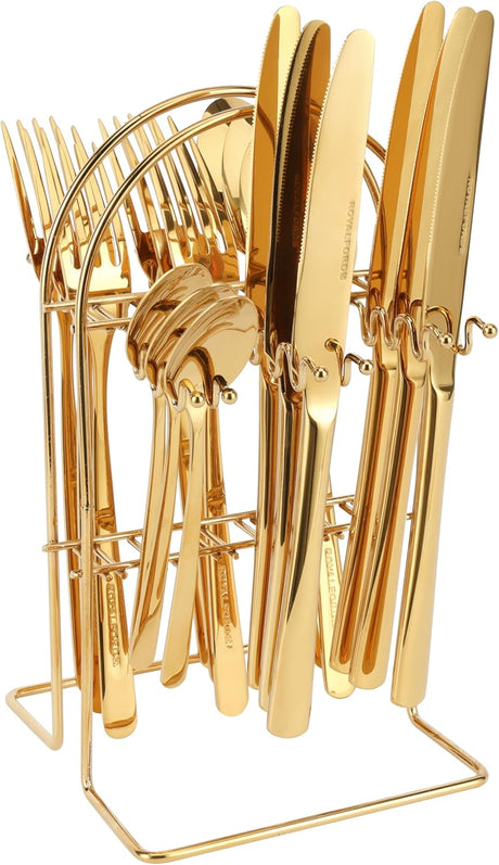 Royalford 24Pcs Gold Silverware Cutlery Set RF12464 Stainless Steel Flatware Kitchen Utensil Western Tableware for Home Restaurant Office Party Forks Spoons and Knife Polished Finished Dishwasher Safe - Al Kabayel Discount CentreRoyalford 24Pcs Gold Silverware Cutlery Set RF12464 Stainless Steel Flatware Kitchen Utensil Western Tableware for Home Restaurant Office Party Forks Spoons and Knife Polished Finished Dishwasher SafeKitchen Utensils & GadgetsROYALFORDAl Kabayel Discount Centre