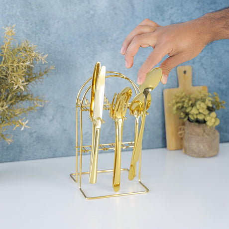 Royalford 24Pcs Gold Silverware Cutlery Set RF12464 Stainless Steel Flatware Kitchen Utensil Western Tableware for Home Restaurant Office Party Forks Spoons and Knife Polished Finished Dishwasher Safe - Al Kabayel Discount CentreRoyalford 24Pcs Gold Silverware Cutlery Set RF12464 Stainless Steel Flatware Kitchen Utensil Western Tableware for Home Restaurant Office Party Forks Spoons and Knife Polished Finished Dishwasher SafeKitchen Utensils & GadgetsROYALFORDAl Kabayel Discount Centre