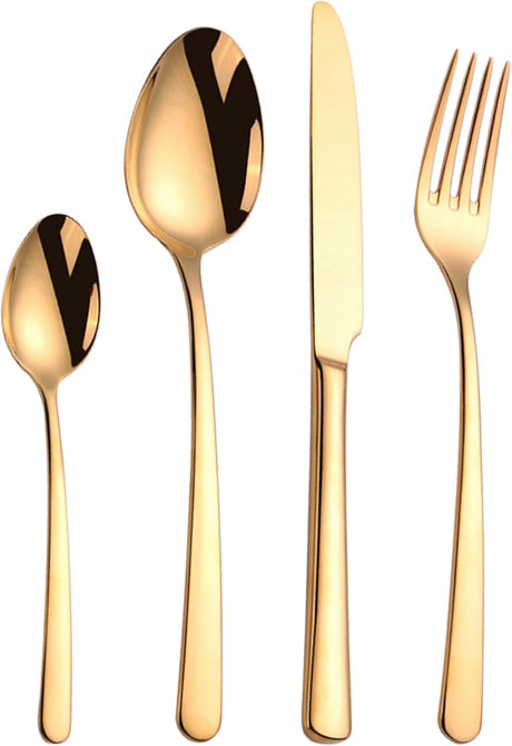 Royalford 24Pcs Gold Silverware Cutlery Set RF12464 Stainless Steel Flatware Kitchen Utensil Western Tableware for Home Restaurant Office Party Forks Spoons and Knife Polished Finished Dishwasher Safe - Al Kabayel Discount CentreRoyalford 24Pcs Gold Silverware Cutlery Set RF12464 Stainless Steel Flatware Kitchen Utensil Western Tableware for Home Restaurant Office Party Forks Spoons and Knife Polished Finished Dishwasher SafeKitchen Utensils & GadgetsROYALFORDAl Kabayel Discount Centre
