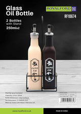 Royalford 2pc Glass Bottle with Stand 250ml+250ml, RF10674 - Al Kabayel Discount CentreRoyalford 2pc Glass Bottle with Stand 250ml+250ml, RF10674Cookware AccessoriesROYALFORDAl Kabayel Discount Centre