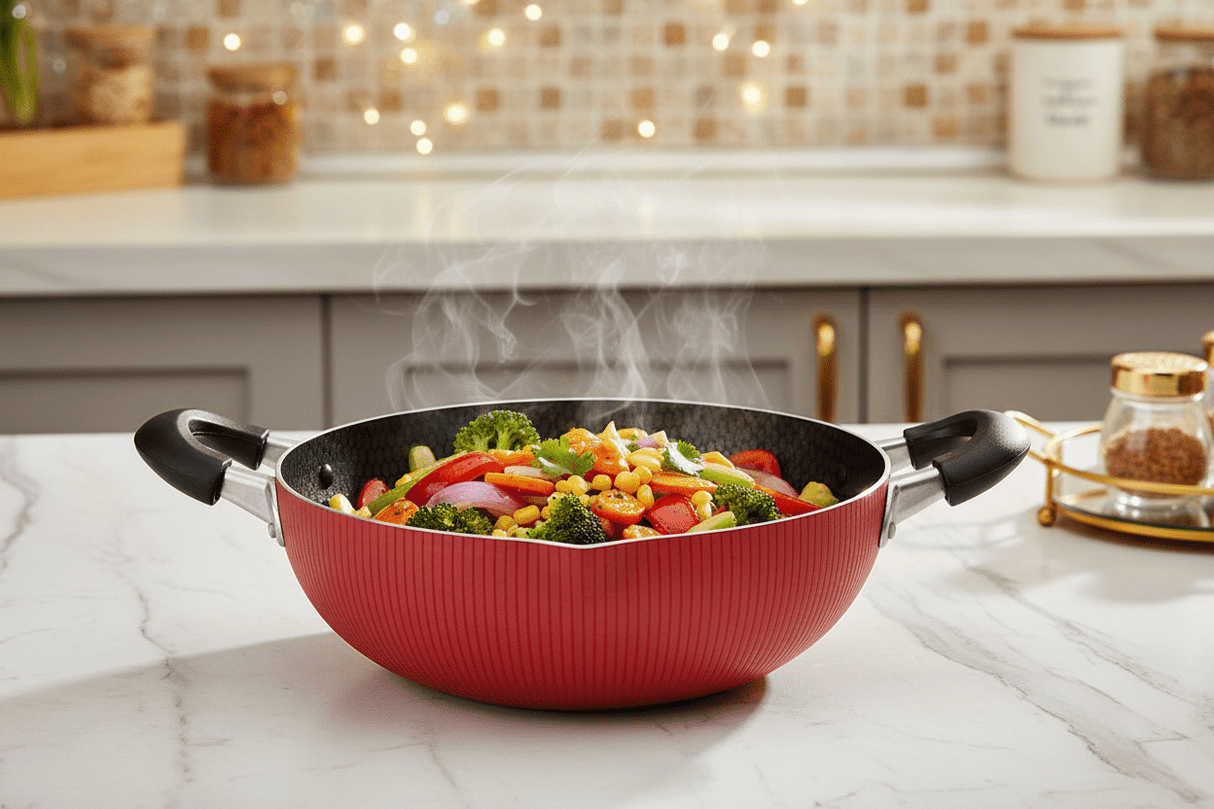 Royalford 30cm Honeycomb Non - Stick Kadai Wok – Durable Aluminium with Bakelite Handles (RF12894) - Al Kabayel Discount CentreRoyalford 30cm Honeycomb Non - Stick Kadai Wok – Durable Aluminium with Bakelite Handles (RF12894)WoksROYALFORDAl Kabayel Discount Centre