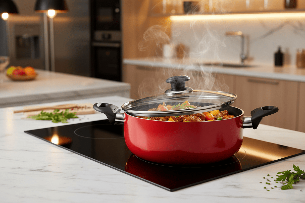 Royalford 32cm Non - Stick Casserole with Glass Lid – Large Capacity Red Cookware (RF6444) - Al Kabayel Discount CentreRoyalford 32cm Non - Stick Casserole with Glass Lid – Large Capacity Red Cookware (RF6444)CasserolesROYALFORDAl Kabayel Discount Centre