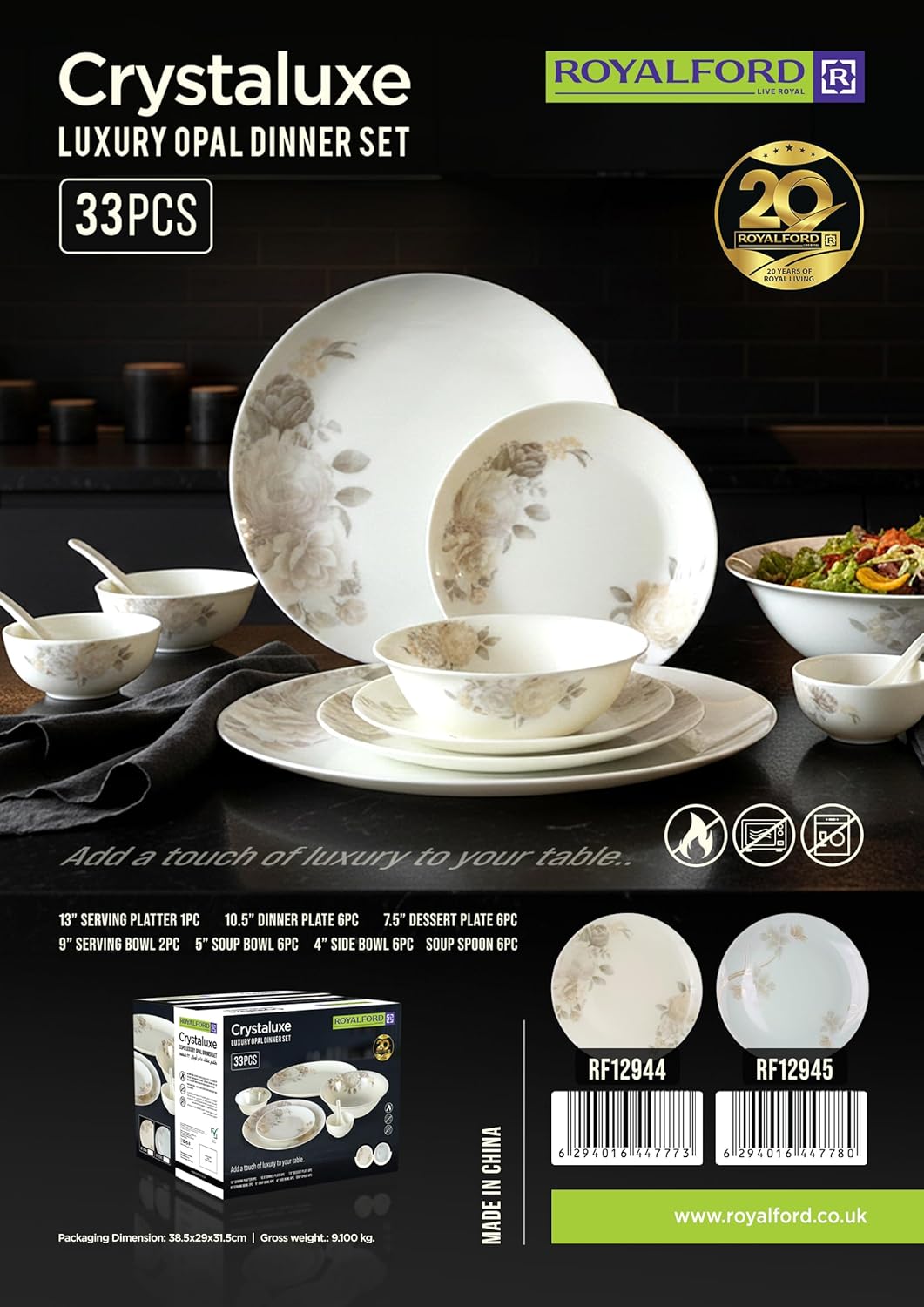 Royalford 33Pcs Opalware Dinner Set RF12944 Dining Collection Dinnerware Exquisite,Dinner Plate,Dessert Plate,Bowl - Al Kabayel Discount CentreRoyalford 33Pcs Opalware Dinner Set RF12944 Dining Collection Dinnerware Exquisite,Dinner Plate,Dessert Plate,BowlDinnerware SetsROYALFORDAl Kabayel Discount Centre