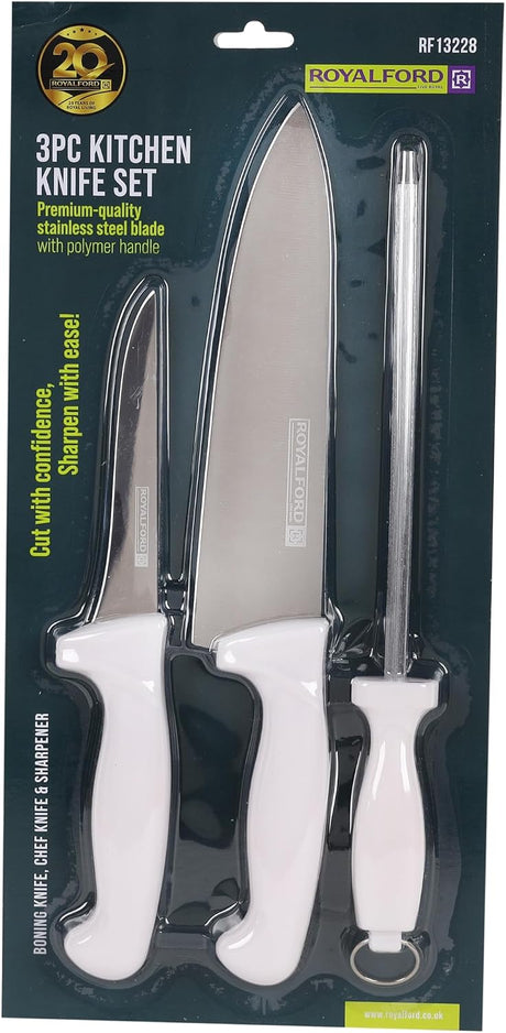 Royalford 3pcs Kitchen Knife Set RF13228 - Al Kabayel Discount CentreRoyalford 3pcs Kitchen Knife Set RF13228Knife & Knife SetsROYALFORDAl Kabayel Discount Centre