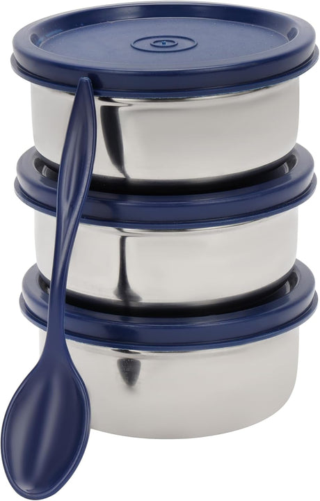 Royalford 3pcs Stainless Steel Lunch Box with Carry Bag RF13042 Insulated Construction 350ml each BPA - Free, Airtight Silicone Lids to Keep Food Fresh Spoon Included - Al Kabayel Discount CentreRoyalford 3pcs Stainless Steel Lunch Box with Carry Bag RF13042 Insulated Construction 350ml each BPA - Free, Airtight Silicone Lids to Keep Food Fresh Spoon IncludedLunch BoxROYALFORDAl Kabayel Discount Centre