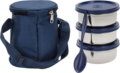 Royalford 3pcs Stainless Steel Lunch Box with Carry Bag RF13042 Insulated Construction 350ml each BPA - Free, Airtight Silicone Lids to Keep Food Fresh Spoon Included - Al Kabayel Discount CentreRoyalford 3pcs Stainless Steel Lunch Box with Carry Bag RF13042 Insulated Construction 350ml each BPA - Free, Airtight Silicone Lids to Keep Food Fresh Spoon IncludedLunch BoxROYALFORDAl Kabayel Discount Centre