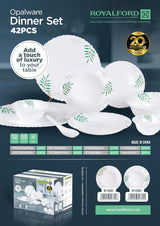 Royalford 42pcs Opalware Dinner Set Includes Serving Platters, Dinner, Soup and Desserts Plates, Side Bowls and Spoons Dishwasher - Safe, Freezer and Microwave Safe, RF12882 - Al Kabayel Discount CentreRoyalford 42pcs Opalware Dinner Set Includes Serving Platters, Dinner, Soup and Desserts Plates, Side Bowls and Spoons Dishwasher - Safe, Freezer and Microwave Safe, RF12882Dinnerware SetsROYALFORDAl Kabayel Discount Centre
