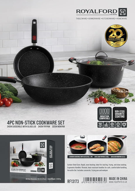 Royalford 4pcs Non-Stick Cookware Set RF13173 - Al Kabayel Discount CentreRoyalford 4pcs Non-Stick Cookware Set RF13173Cookware SetROYALFORDAl Kabayel Discount Centre