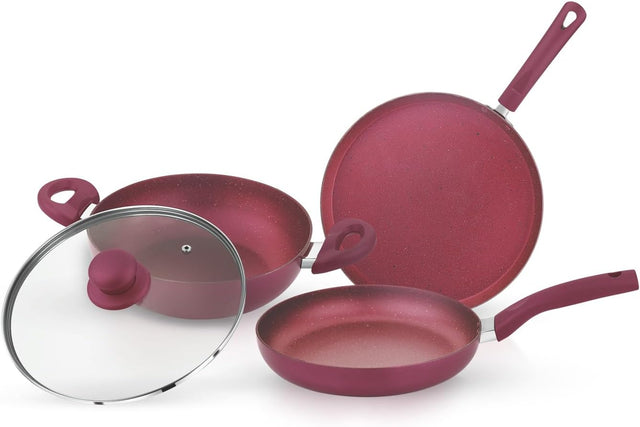 ROYALFORD 5 Layer Non - Stick 4pcs Granite Cookware Set, 24cm Kadai with Glass Lid, 24cm Frypan, 28cm Dosa Tava - Al Kabayel Discount CentreROYALFORD 5 Layer Non - Stick 4pcs Granite Cookware Set, 24cm Kadai with Glass Lid, 24cm Frypan, 28cm Dosa TavaCookware SetROYALFORDAl Kabayel Discount Centre