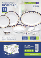 Royalford 56-Piece Melamine Ware Dinner Set RF12489 – Blue & Gold Elegance - Al Kabayel Discount CentreRoyalford 56-Piece Melamine Ware Dinner Set RF12489 – Blue & Gold EleganceDinnerware SetsROYALFORDAl Kabayel Discount Centre