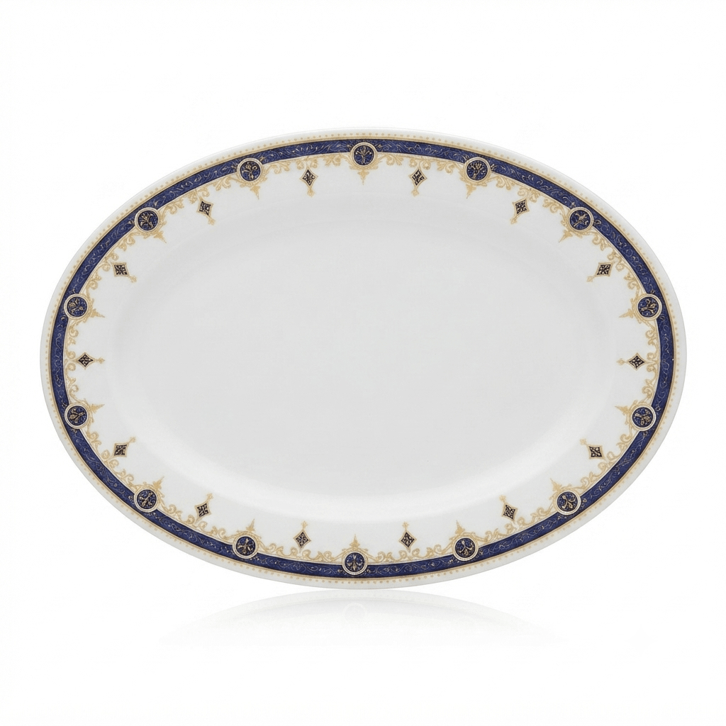 Royalford 56-Piece Melamine Ware Dinner Set RF12489 – Blue & Gold Elegance - Al Kabayel Discount CentreRoyalford 56-Piece Melamine Ware Dinner Set RF12489 – Blue & Gold EleganceDinnerware SetsROYALFORDAl Kabayel Discount Centre