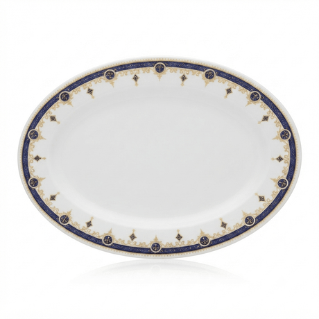 Royalford 56-Piece Melamine Ware Dinner Set RF12489 – Blue & Gold Elegance - Al Kabayel Discount CentreRoyalford 56-Piece Melamine Ware Dinner Set RF12489 – Blue & Gold EleganceDinnerware SetsROYALFORDAl Kabayel Discount Centre