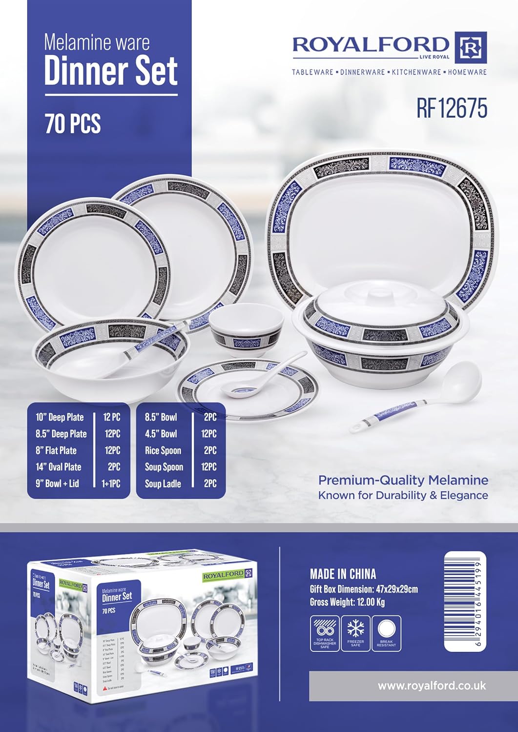 Royalford 70pcs Melamineware Dinner Set Includes Deep, Flat and Oval Plates, Serving Bowls and Rice Spoon, Soup Spoons and Ladle/Dishwasher - Safe and Freezer - Friendly - RF12675 - Al Kabayel Discount CentreRoyalford 70pcs Melamineware Dinner Set Includes Deep, Flat and Oval Plates, Serving Bowls and Rice Spoon, Soup Spoons and Ladle/Dishwasher - Safe and Freezer - Friendly - RF12675Dinnerware SetsROYALFORDAl Kabayel Discount Centre