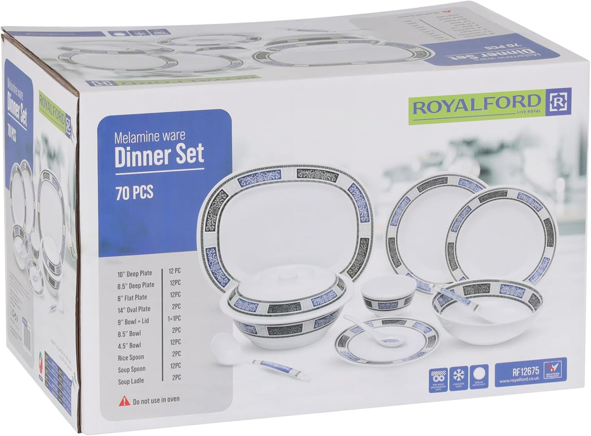 Royalford 70pcs Melamineware Dinner Set Includes Deep, Flat and Oval Plates, Serving Bowls and Rice Spoon, Soup Spoons and Ladle/Dishwasher - Safe and Freezer - Friendly - RF12675 - Al Kabayel Discount CentreRoyalford 70pcs Melamineware Dinner Set Includes Deep, Flat and Oval Plates, Serving Bowls and Rice Spoon, Soup Spoons and Ladle/Dishwasher - Safe and Freezer - Friendly - RF12675Dinnerware SetsROYALFORDAl Kabayel Discount Centre