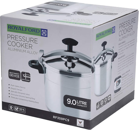 Royalford 9L Aluminium Pressure Cooker with Safety Valve – RF359PC9 - Al Kabayel Discount CentreRoyalford 9L Aluminium Pressure Cooker with Safety Valve – RF359PC9Pressure CookersROYALFORDAl Kabayel Discount Centre
