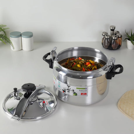 Royalford Aluminium Alloy Pressure Cooker 18 Liter, Equipped with Multi - Safety Device and Unique Pressure Indicator, Silver - RF11980 - Al Kabayel Discount CentreRoyalford Aluminium Alloy Pressure Cooker 18 Liter, Equipped with Multi - Safety Device and Unique Pressure Indicator, Silver - RF11980Pressure CookersROYALFORDAl Kabayel Discount Centre