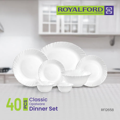 Royalford Classic Opalware 40pcs Dinner Set, RF12658 - Al Kabayel Discount CentreRoyalford Classic Opalware 40pcs Dinner Set, RF12658Dinnerware SetsROYALFORDAl Kabayel Discount Centre