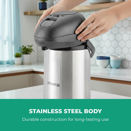 Royalford Coffee/Tea Stainless Steel Vacuum Flask, 3 Litres, RF - 8336 - Al Kabayel Discount CentreRoyalford Coffee/Tea Stainless Steel Vacuum Flask, 3 Litres, RF - 8336ThermosROYALFORDAl Kabayel Discount Centre