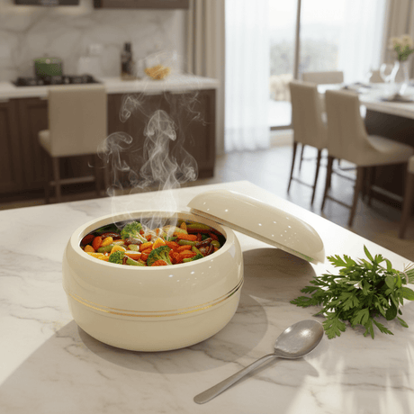 Royalford Cream Zoria Insulated Casserole with Premium Stainless Steel Inner and Durable Outer Body Stylish Serving Solution 5600 ml - Al Kabayel Discount CentreRoyalford Cream Zoria Insulated Casserole with Premium Stainless Steel Inner and Durable Outer Body Stylish Serving Solution 5600 mlCasserolesROYALFORDAl Kabayel Discount Centre