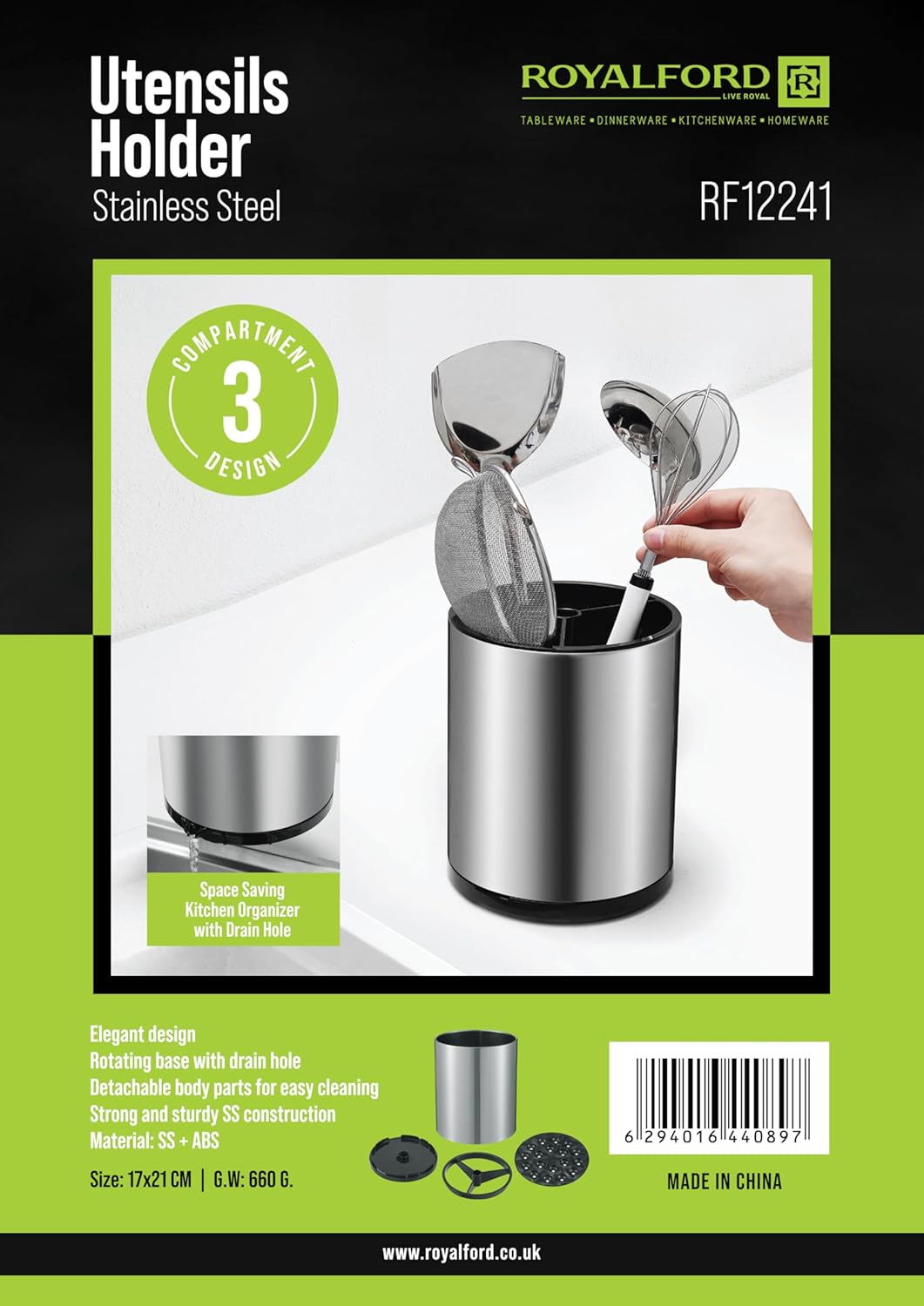 Royalford Cutlery Holder RF12241 Premium Quality Stainless Steel, Storage For Countertop Organizer Cooking Utensil Crock Kitchen Organization & Storage And Flatware Caddy - Al Kabayel Discount CentreRoyalford Cutlery Holder RF12241 Premium Quality Stainless Steel, Storage For Countertop Organizer Cooking Utensil Crock Kitchen Organization & Storage And Flatware CaddyKitchen Utensils & GadgetsROYALFORDAl Kabayel Discount Centre