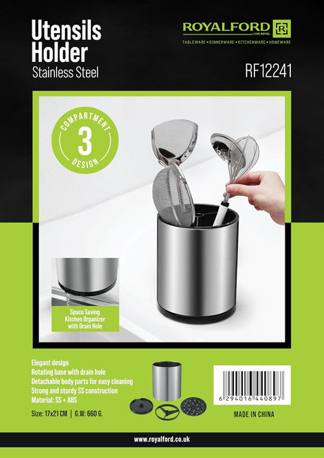 Royalford Cutlery Holder RF12241 Premium Quality Stainless Steel, Storage For Countertop Organizer Cooking Utensil Crock Kitchen Organization & Storage And Flatware Caddy - Al Kabayel Discount CentreRoyalford Cutlery Holder RF12241 Premium Quality Stainless Steel, Storage For Countertop Organizer Cooking Utensil Crock Kitchen Organization & Storage And Flatware CaddyKitchen Utensils & GadgetsROYALFORDAl Kabayel Discount Centre