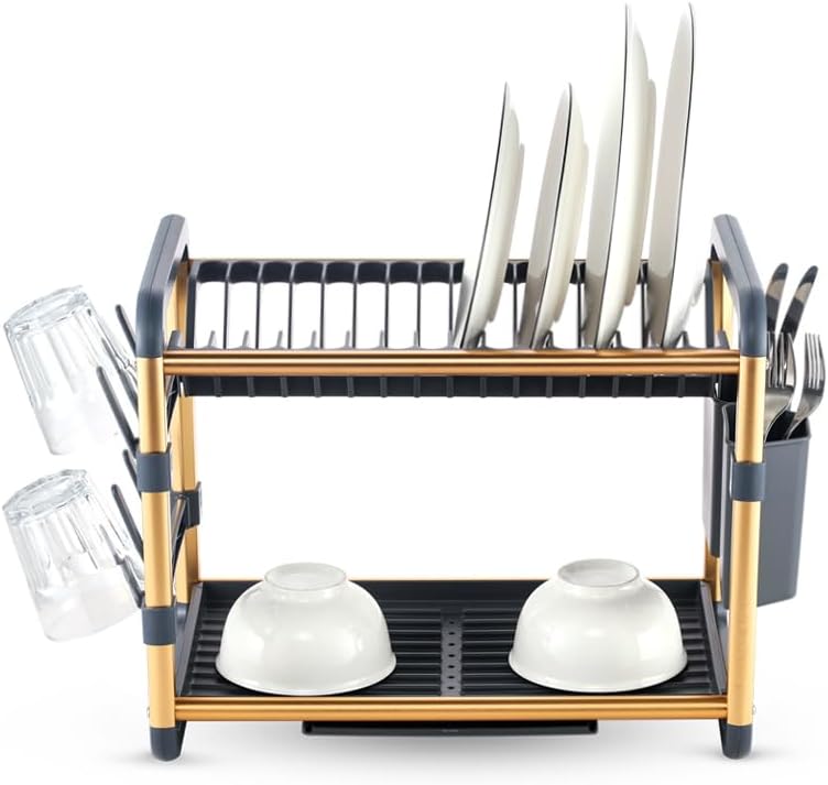 Royalford Dish Drying Stand with Drainer RF12587 Large 2 Tiers Kitchen Dish rack with Holder Utensils Holder and Cup Holder Baking paint Process Coatings 16 Plates Holder Strong Aluminum Easy Assemble - 48.5cmX34cmX26.5cm - Al Kabayel Discount CentreRoyalford Dish Drying Stand with Drainer RF12587 Large 2 Tiers Kitchen Dish rack with Holder Utensils Holder and Cup Holder Baking paint Process Coatings 16 Plates Holder Strong Aluminum Easy Assemble - 48.5cmX34cmX26.5cmOrganizers & AccessoriesROYAL
