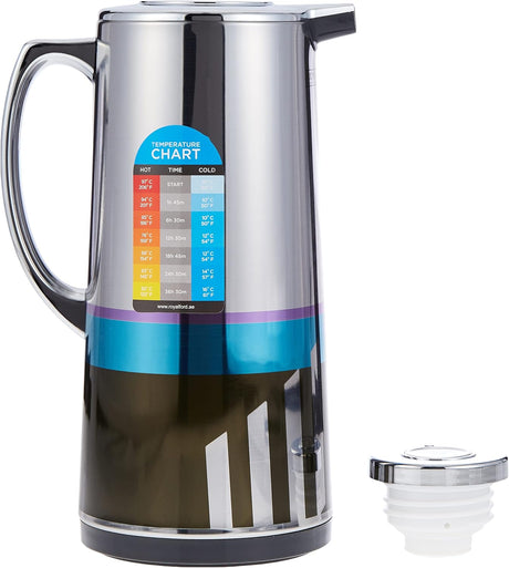 Royalford Double Wall Vaccum Flask 1.3 Liter, Asbestos Free, Pink Glass inner, 24hr Hot - 36hr Cold, Silver Figured - RF7947 - Al Kabayel Discount CentreRoyalford Double Wall Vaccum Flask 1.3 Liter, Asbestos Free, Pink Glass inner, 24hr Hot - 36hr Cold, Silver Figured - RF7947ThermosROYALFORDAl Kabayel Discount Centre