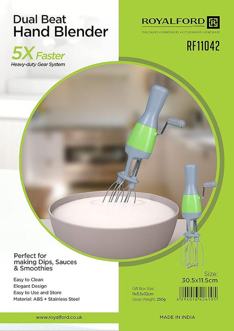 RoyalFord Dual Beat Hand Blender RF11042 Heavy Duty Manual Blender Perfect for Making Dips, Sauces, Smoothies, Cream, with Stainless Steel Head and ABS Body Grey, Muulticolor - Al Kabayel Dicount CenterRoyalFord Dual Beat Hand Blender RF11042 Heavy Duty Manual Blender Perfect for Making Dips, Sauces, Smoothies, Cream, with Stainless Steel Head and ABS Body Grey, MuulticolorBlenders, Mixers & Food ProcessorsRoyalfordAl Kabayel Dicount Center