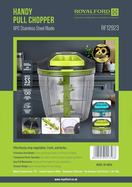 Royalford Handy Pull Chopper 1000ml, 6pcs SS Bladde, Manual Food Processor Vegetable Chopper, Green - RF12923 - Al Kabayel Discount CentreRoyalford Handy Pull Chopper 1000ml, 6pcs SS Bladde, Manual Food Processor Vegetable Chopper, Green - RF12923Kitchen Utensils & GadgetsROYALFORDAl Kabayel Discount Centre