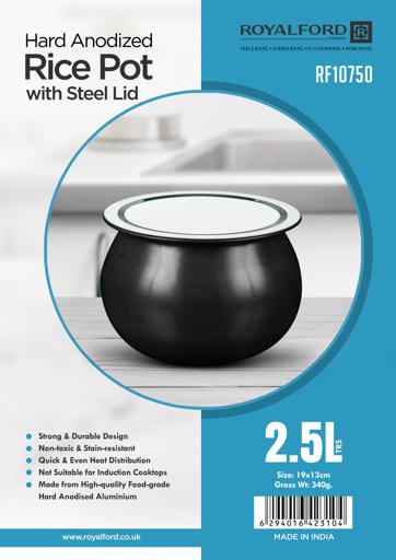 Royalford Hard Anodised Rice Pot, Strong & Durable Design, RF10750 Stain - Resistant | Even Heat Distribution| Ideal for Cooking, Serving Food, & Decorating Flowers - 2500ML - Al Kabayel Discount CentreRoyalford Hard Anodised Rice Pot, Strong & Durable Design, RF10750 Stain - Resistant | Even Heat Distribution| Ideal for Cooking, Serving Food, & Decorating Flowers - 2500MLCookwareROYALFORDAl Kabayel Discount Centre
