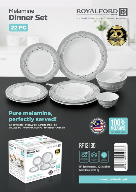 Royalford Melamine 22pcs Dinner Set RF13135 - Al Kabayel Discount CentreRoyalford Melamine 22pcs Dinner Set RF13135Dinnerware SetsROYALFORDAl Kabayel Discount Centre