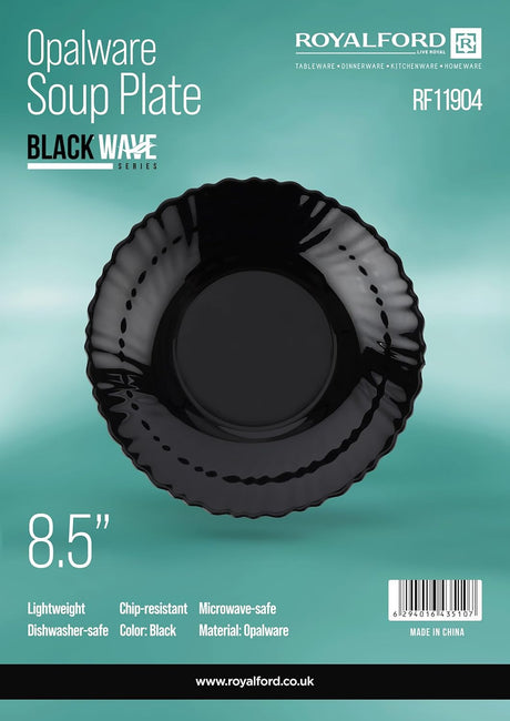 Royalford Opalware Shallow Soup Plates RF11904 Pasta Plates, Dinner Plates, Deep Plates, Cereal Plates, Oats Meal, Microwave Safe, Freezer Safe, Dishwasher Safe - 22CM - Black - Al Kabayel Discount CentreRoyalford Opalware Shallow Soup Plates RF11904 Pasta Plates, Dinner Plates, Deep Plates, Cereal Plates, Oats Meal, Microwave Safe, Freezer Safe, Dishwasher Safe - 22CM - BlackPlatesROYALFORDAl Kabayel Discount Centre