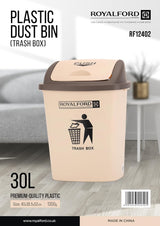 Royalford Plastic Flip Top Waste Bins Large With Swing Lid Durable RF12402 - 30Liter - Al Kabayel Discount CentreRoyalford Plastic Flip Top Waste Bins Large With Swing Lid Durable RF12402 - 30LiterOrganizers & AccessoriesROYALFORDAl Kabayel Discount Centre