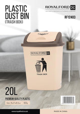 Royalford Plastic Flip Top Waste Bins Large With Swing Lid Durable RF12403 - 20Liter - Al Kabayel Discount CentreRoyalford Plastic Flip Top Waste Bins Large With Swing Lid Durable RF12403 - 20LiterOrganizers & AccessoriesROYALFORDAl Kabayel Discount Centre