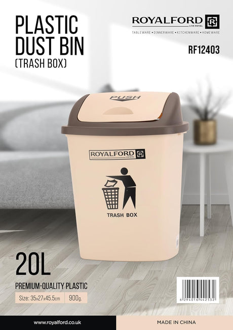 Royalford Plastic Flip Top Waste Bins Large With Swing Lid Durable RF12403 - 20Liter - Al Kabayel Discount CentreRoyalford Plastic Flip Top Waste Bins Large With Swing Lid Durable RF12403 - 20LiterOrganizers & AccessoriesROYALFORDAl Kabayel Discount Centre