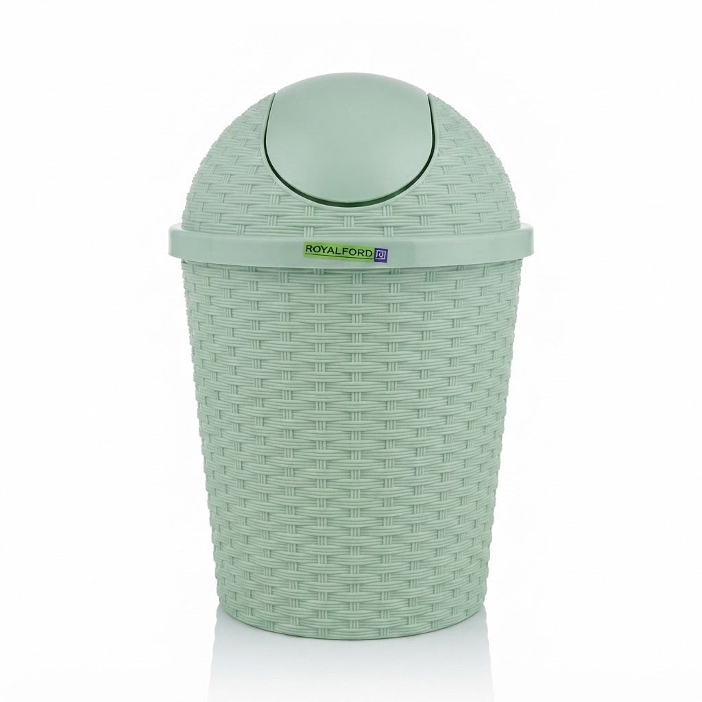 Royalford Plastic Woven Swing Trash Bin - 25×25cm - Sage Green / White - Al Kabayel Discount CentreRoyalford Plastic Woven Swing Trash Bin - 25×25cm - Sage Green / WhiteOrganizers & AccessoriesROYALFORDAl Kabayel Discount Centre