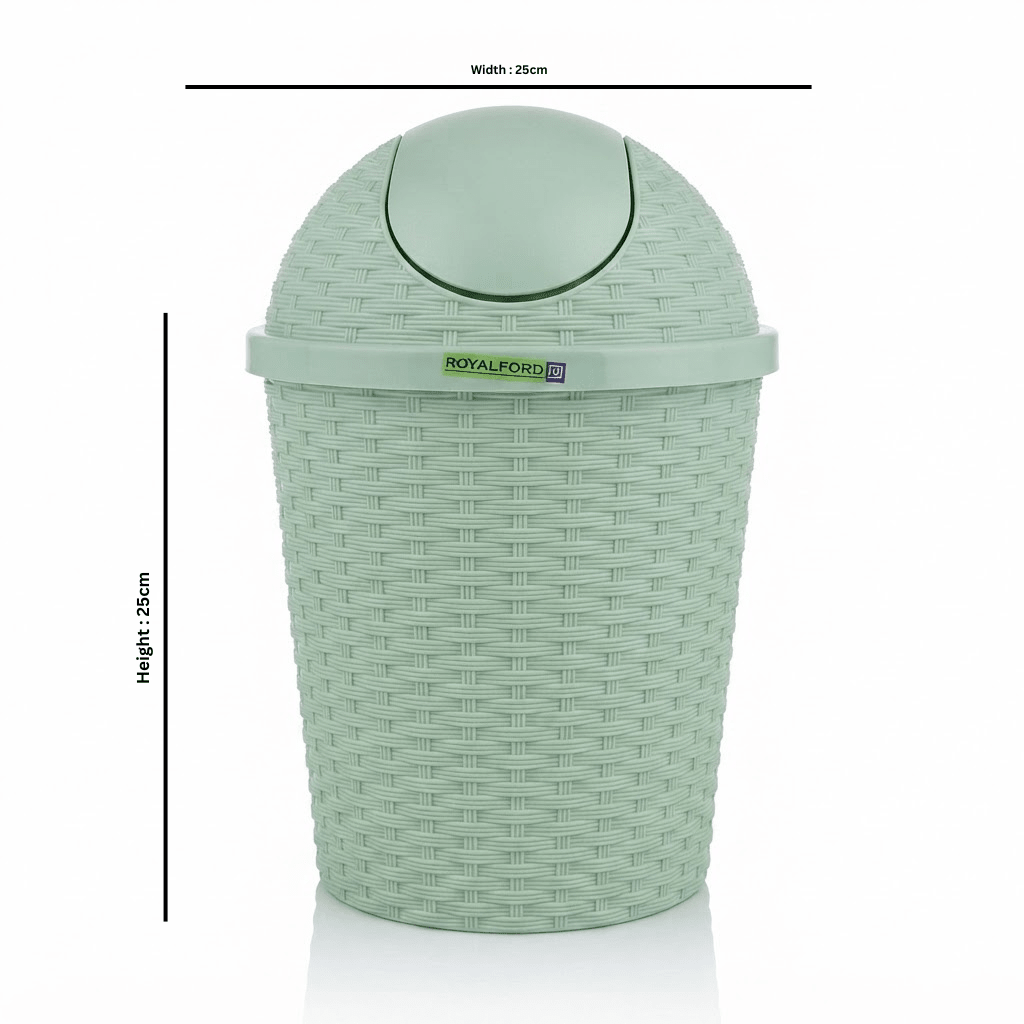 Royalford Plastic Woven Swing Trash Bin - 25×25cm - Sage Green / White - Al Kabayel Discount CentreRoyalford Plastic Woven Swing Trash Bin - 25×25cm - Sage Green / WhiteOrganizers & AccessoriesROYALFORDAl Kabayel Discount Centre