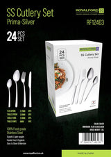 Royalford Prima - Siver 24pcs Stainless Steel Cutlery Set (Tea Spoon - 6pc, Table Spoon - 6pc, Table Fork - 6pc, Table Knife - 6pc), RF12463 - Al Kabayel Discount CentreRoyalford Prima - Siver 24pcs Stainless Steel Cutlery Set (Tea Spoon - 6pc, Table Spoon - 6pc, Table Fork - 6pc, Table Knife - 6pc), RF12463Cookware AccessoriesROYALFORDAl Kabayel Discount Centre