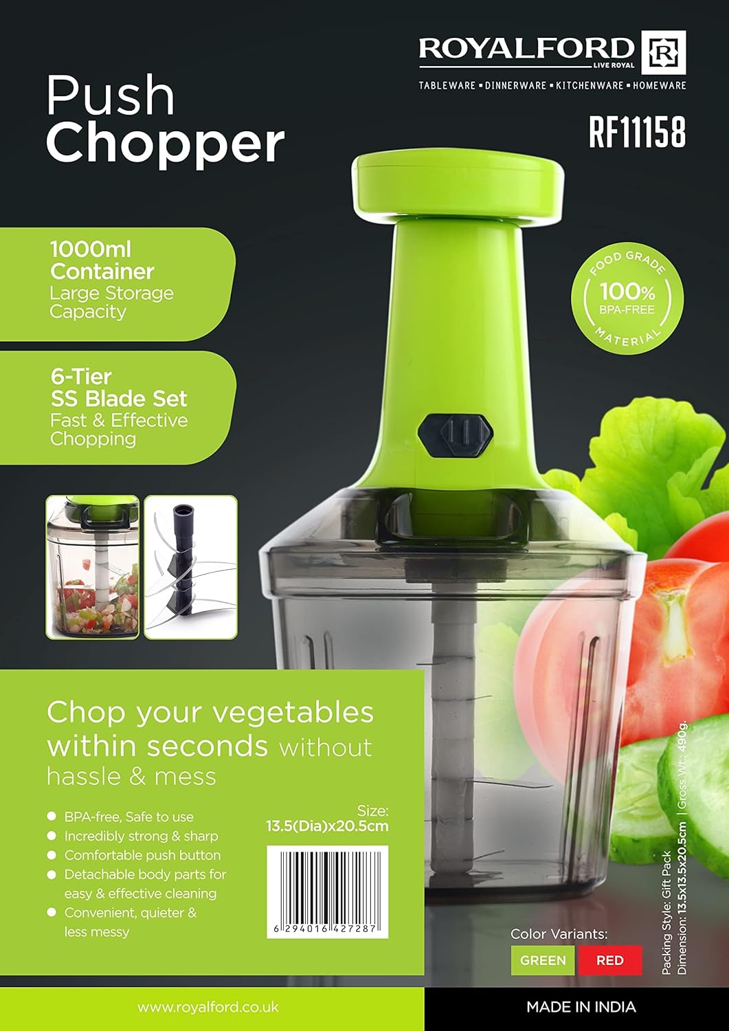 RoyalFord Push Chopper RF11158 Compact Chopper with 6 Blades Suitable BPA Free - 1000ML - Al Kabayel Discount CentreRoyalFord Push Chopper RF11158 Compact Chopper with 6 Blades Suitable BPA Free - 1000MLKitchen Utensils & GadgetsROYALFORDAl Kabayel Discount Centre