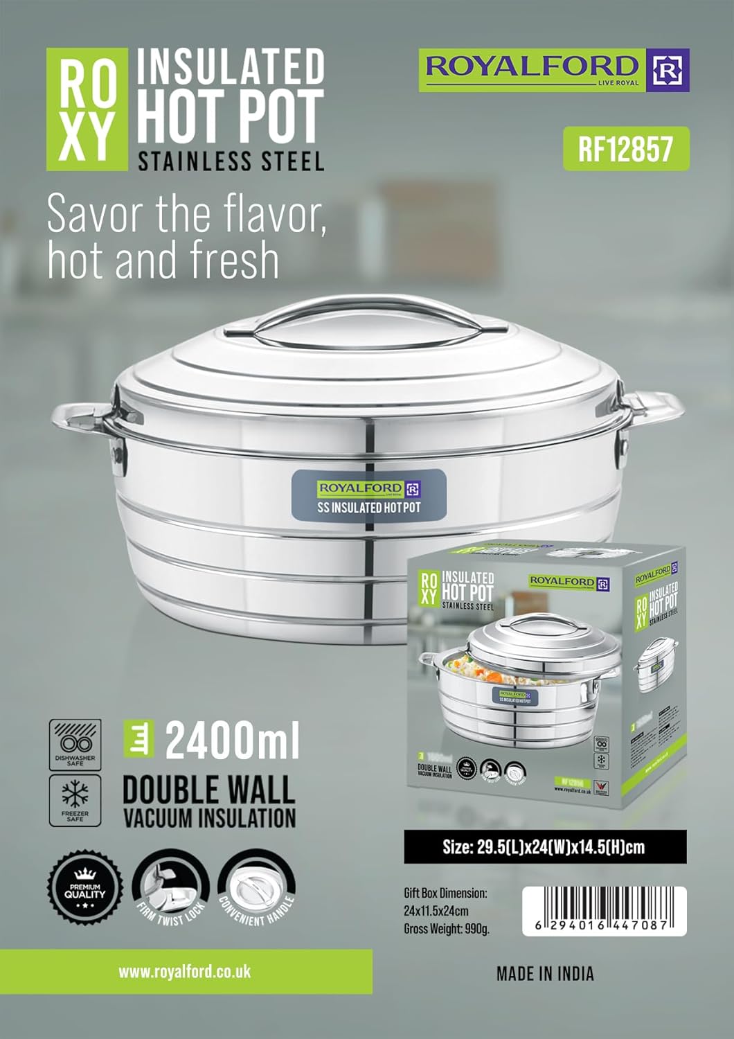 ROYALFORD Roxy Insulated Hot Pot Stainless Steel 2400ml - Al Kabayel Discount CentreROYALFORD Roxy Insulated Hot Pot Stainless Steel 2400mlCasseroles & Stock PotsAl Kabayel Discount CentreAl Kabayel Discount Centre