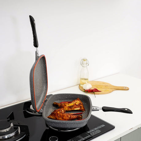 Royalford Smart Granite Series Double Grill Pan 36cm, Die - Cast Aluminium, 5 - Layer Construction, Bakelite Handle with Magnet Lock, RF9445 - Al Kabayel Discount CentreRoyalford Smart Granite Series Double Grill Pan 36cm, Die - Cast Aluminium, 5 - Layer Construction, Bakelite Handle with Magnet Lock, RF9445Frying Pans & SkilletsROYALFORDAl Kabayel Discount Centre