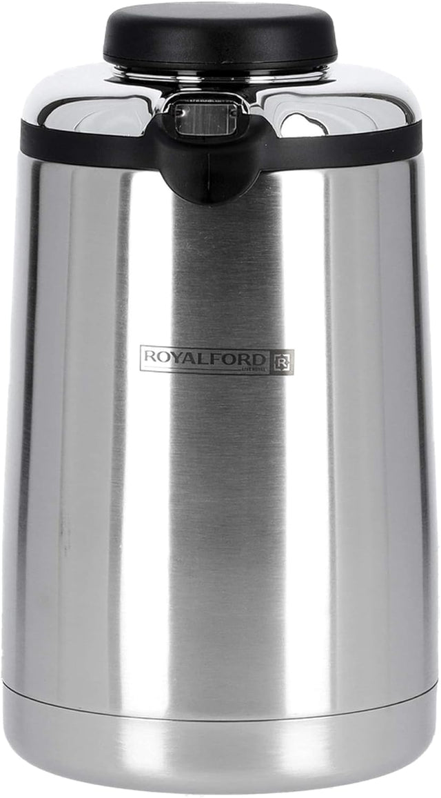 Royalford Stainless Steel Vaccum Flask 1300ml, Stainless Steel Inner Pot, Strong & Durable Design, 12hr Hot - 24hr Cold - RF6895 - Al Kabayel Discount CentreRoyalford Stainless Steel Vaccum Flask 1300ml, Stainless Steel Inner Pot, Strong & Durable Design, 12hr Hot - 24hr Cold - RF6895ThermosROYALFORDAl Kabayel Discount Centre