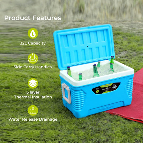 Royalford Thermo - Wagon Insulated Ice Cooler Box 32L, 3 - Layer PP - PU - HDPE Thermal Insulation, Blue - RF10479 - Al Kabayel Discount CentreRoyalford Thermo - Wagon Insulated Ice Cooler Box 32L, 3 - Layer PP - PU - HDPE Thermal Insulation, Blue - RF10479CoolersROYALFORDAl Kabayel Discount Centre